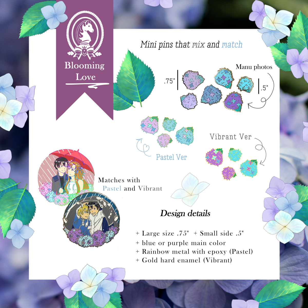 Hydrangea Board Filler Enamel Pins